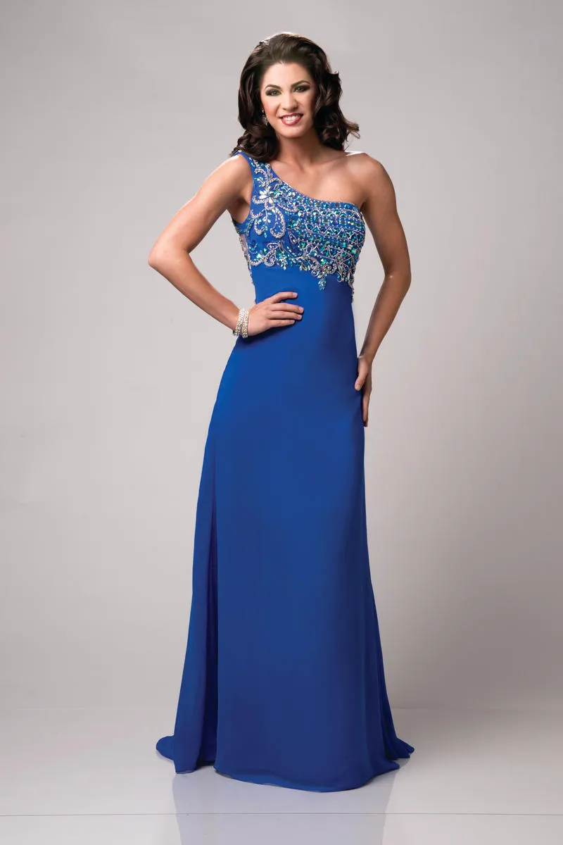 ENVIOUS Couture 15080 Jade One Shoulder Chiffon Sheath Dress