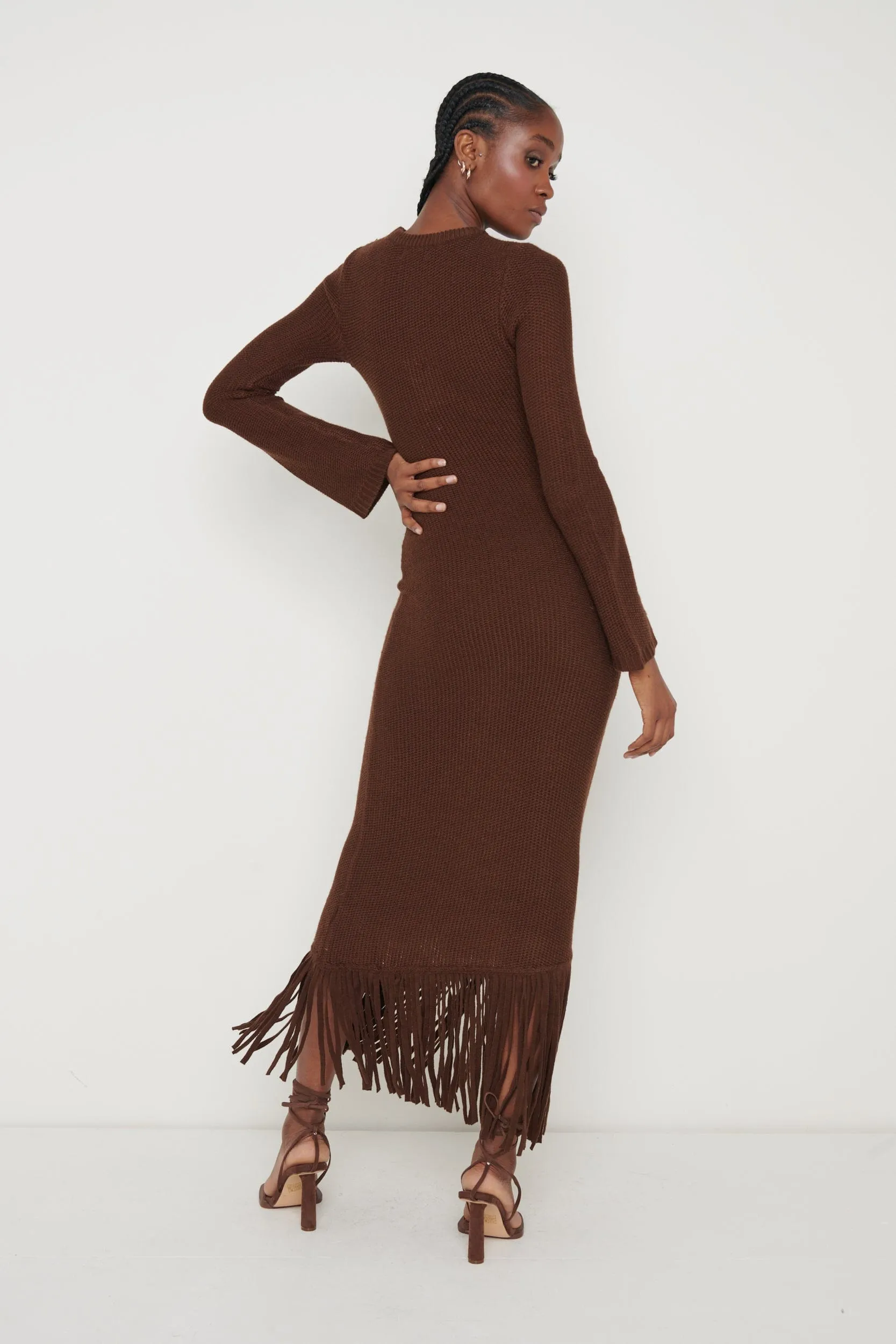 Francoise Fringed Knit Maxi Dress - Brown