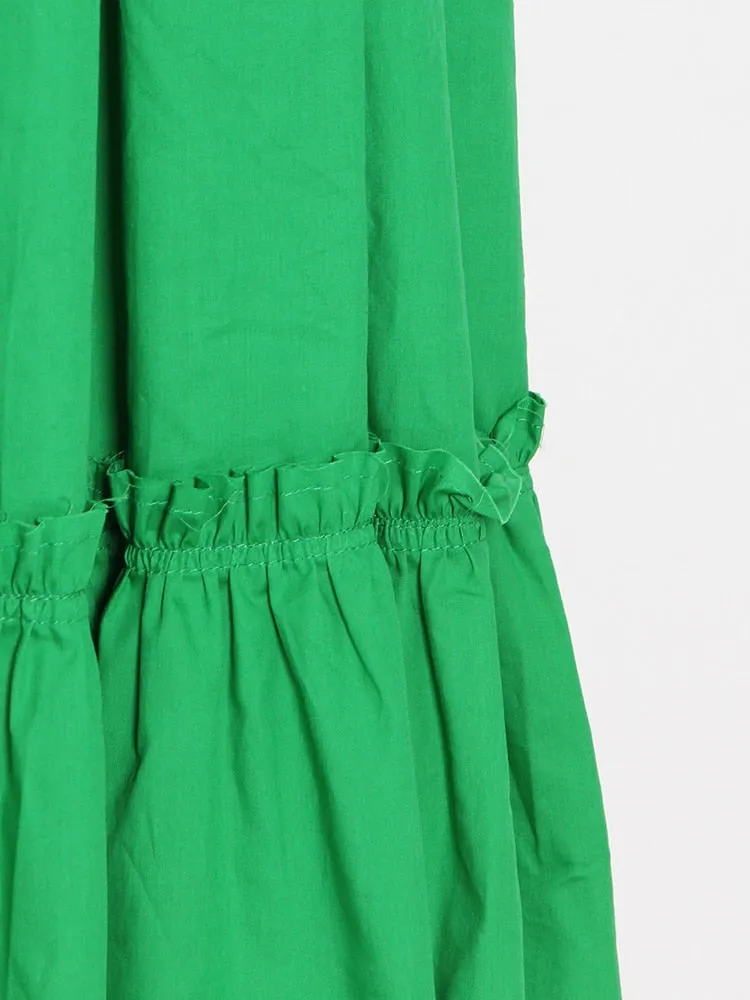 Green Sexy Summer Dress For Women Round Neck Sleeveless High Waist Solid Minimalist Ruched Midi Dresses Female