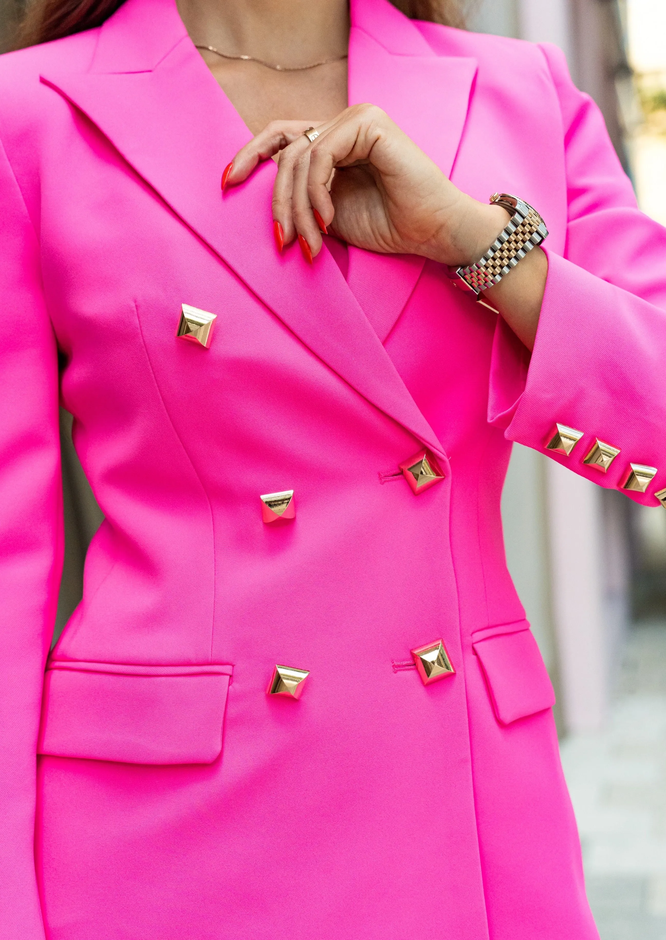 Helen Tailored long blazer set with shorts & bra top - pink