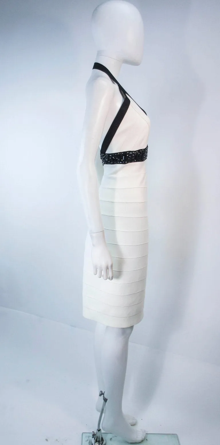 HERVE LEGER Black and White Beaded Bandage Dress