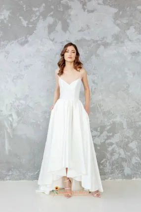 High Low Spaghetti Straps Wedding Dress with Pocket