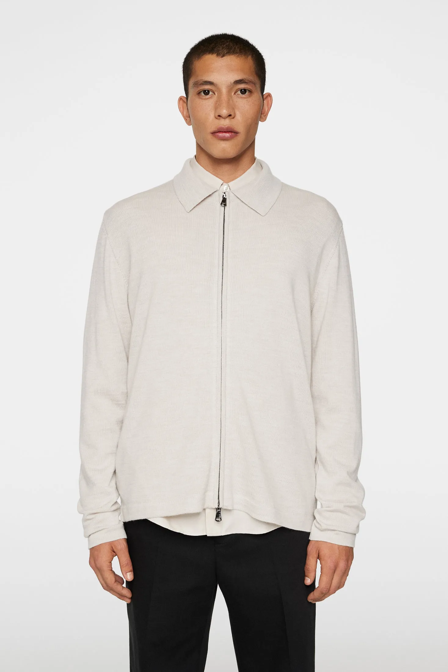 Kaleb Merino Zip Cardigan / Moonbeam Melange
