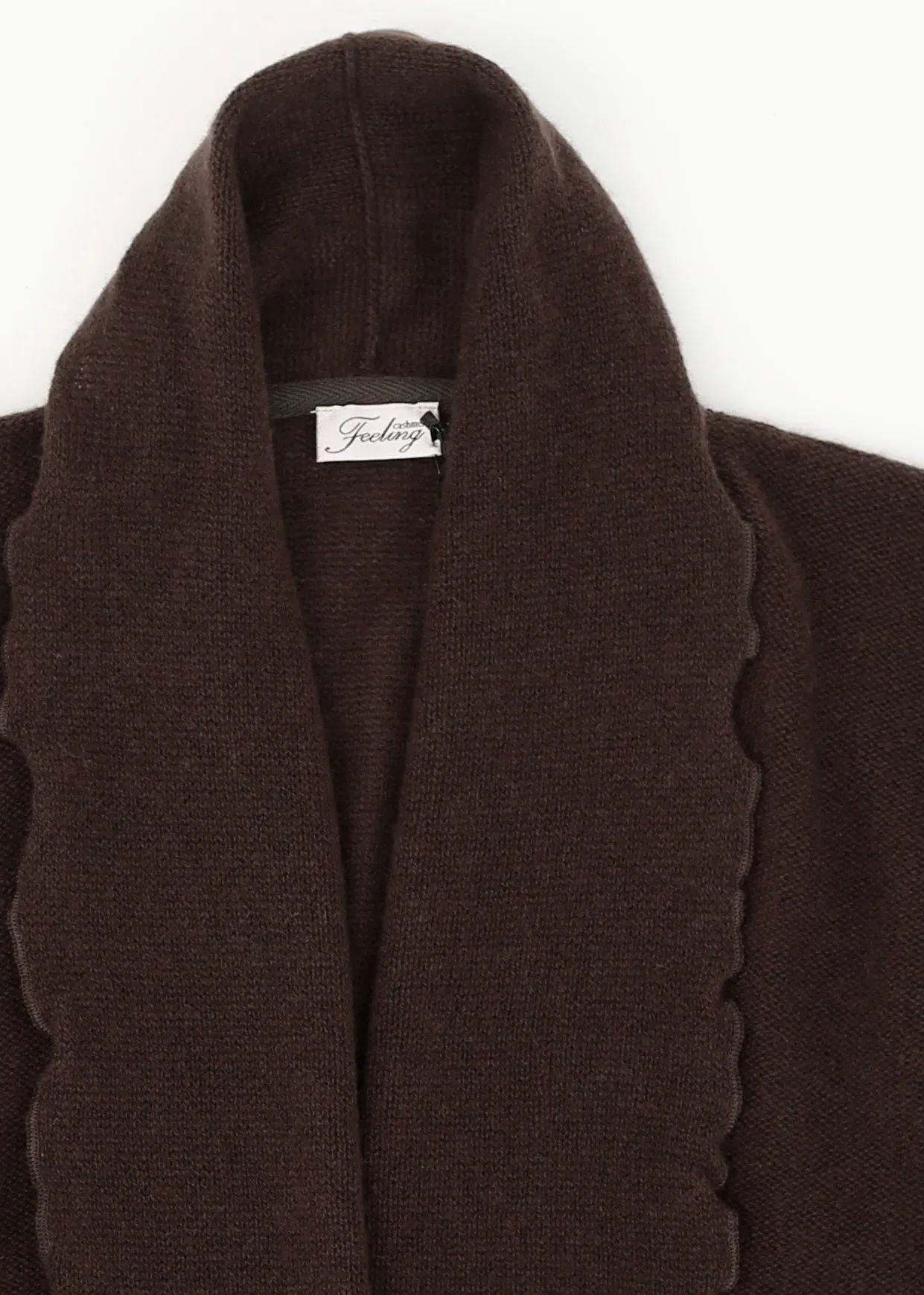 Kashmir cardigan med draperad sjalkrage - Coffe brown