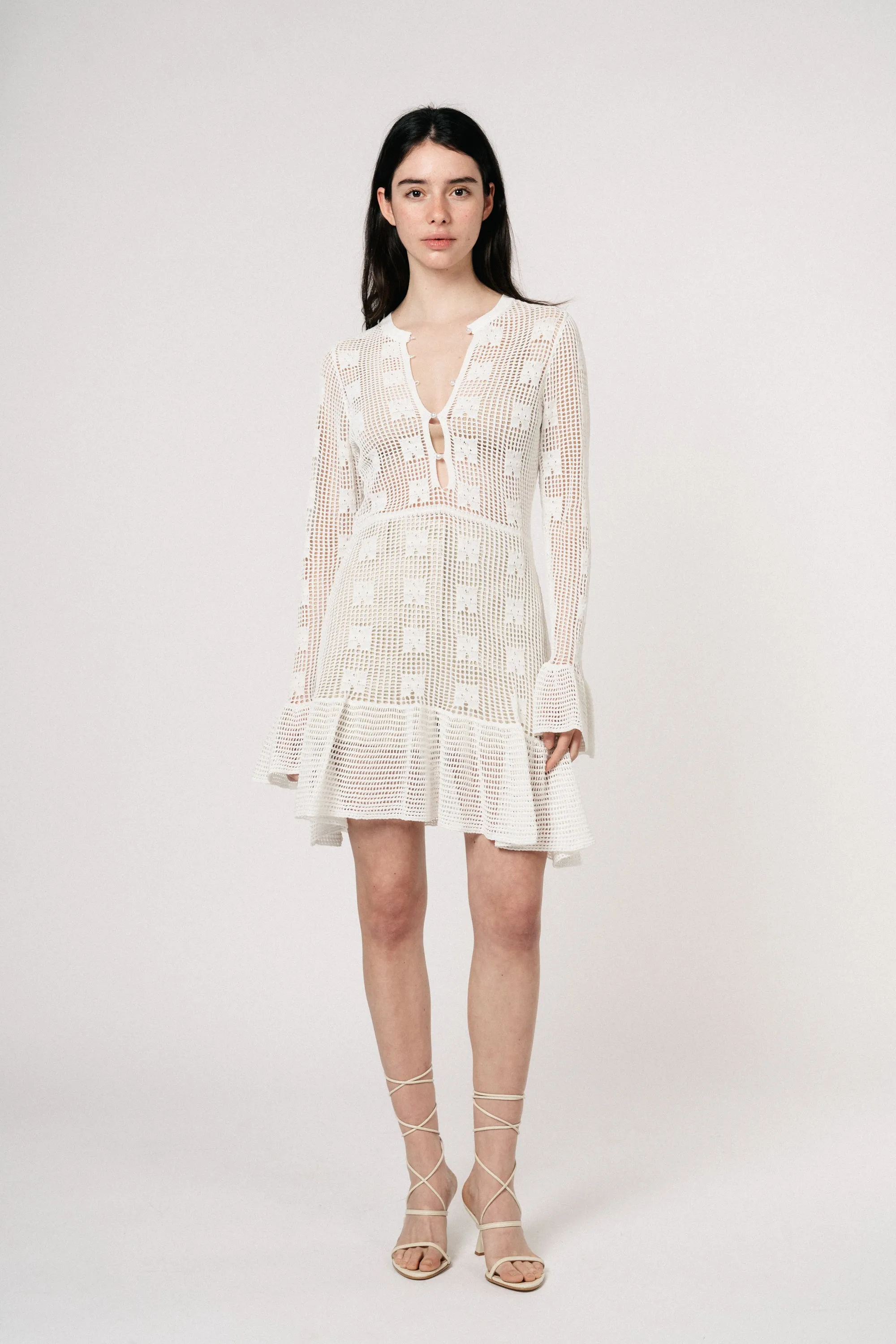 Kiki Crochet Knit Dress - White