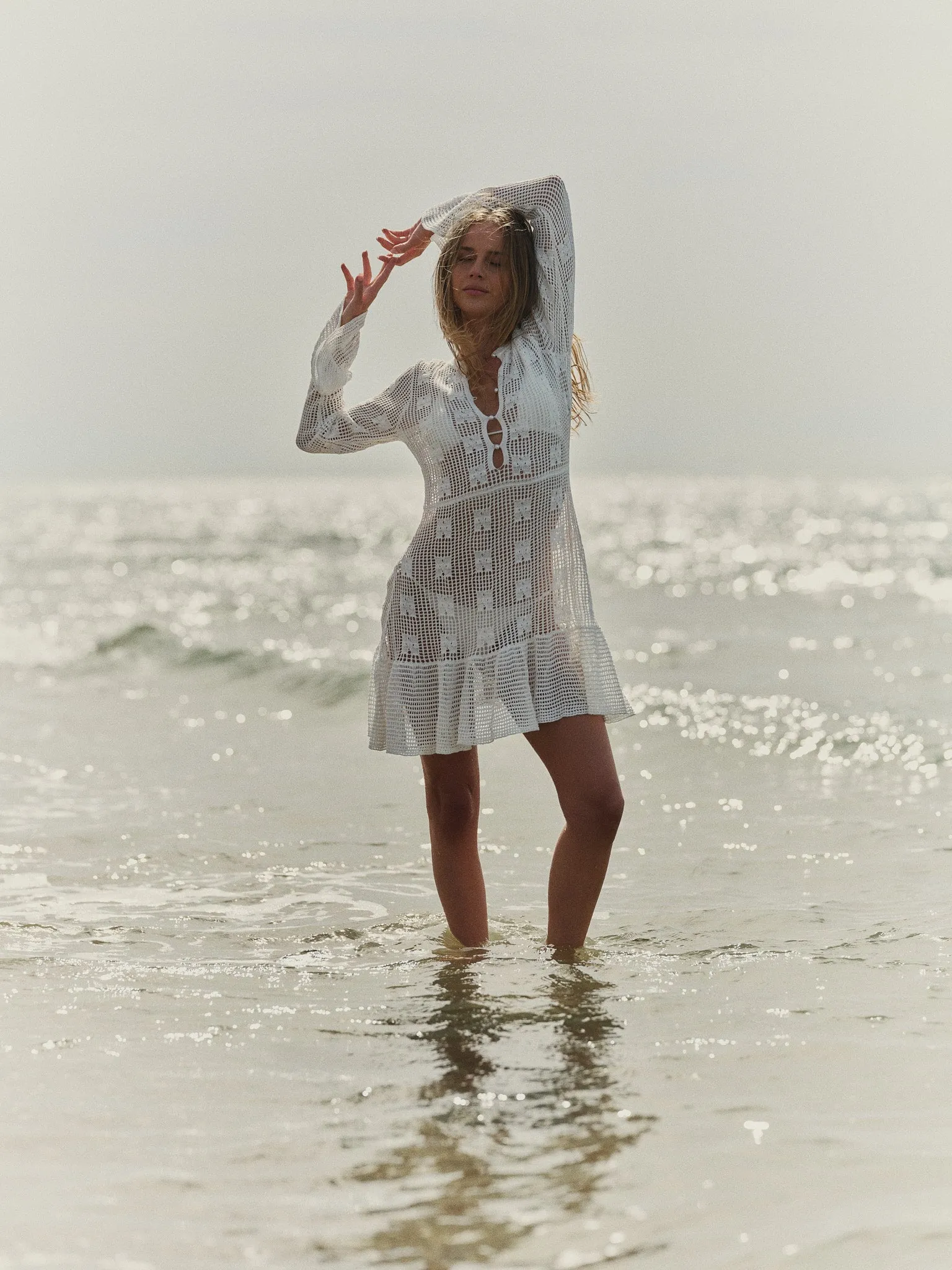 Kiki Crochet Knit Dress - White