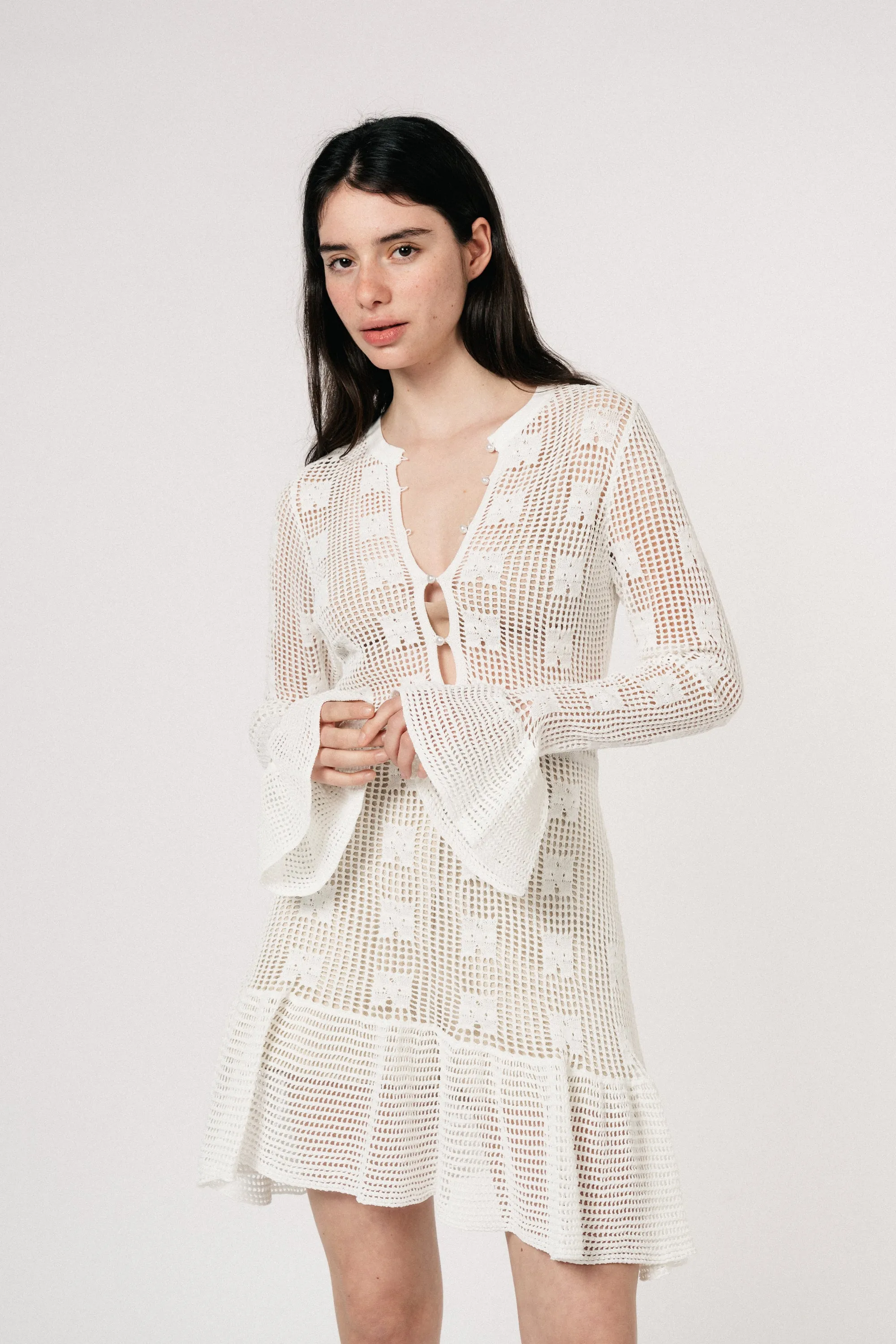 Kiki Crochet Knit Dress - White