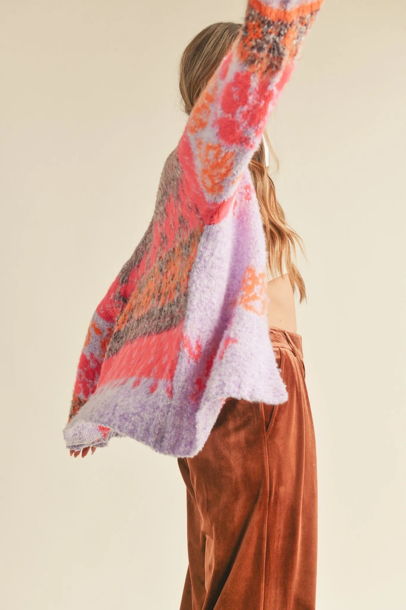 Laney Multi Color Brushed Cardigan - Lavender/Pink