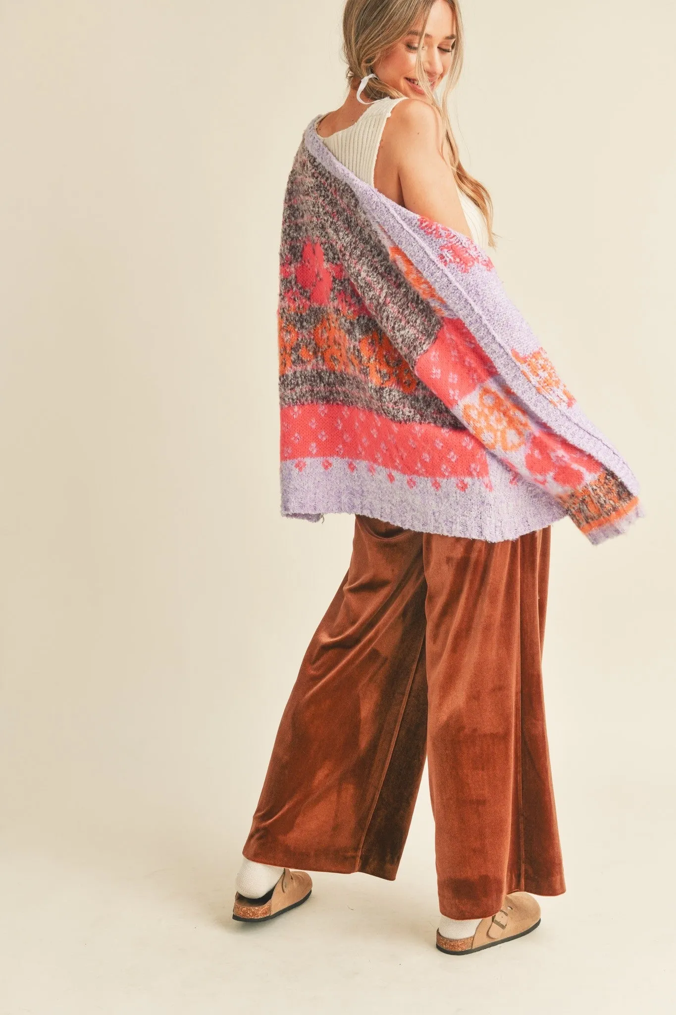 Laney Multi Color Brushed Cardigan - Lavender/Pink
