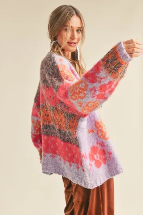 Laney Multi Color Brushed Cardigan - Lavender/Pink