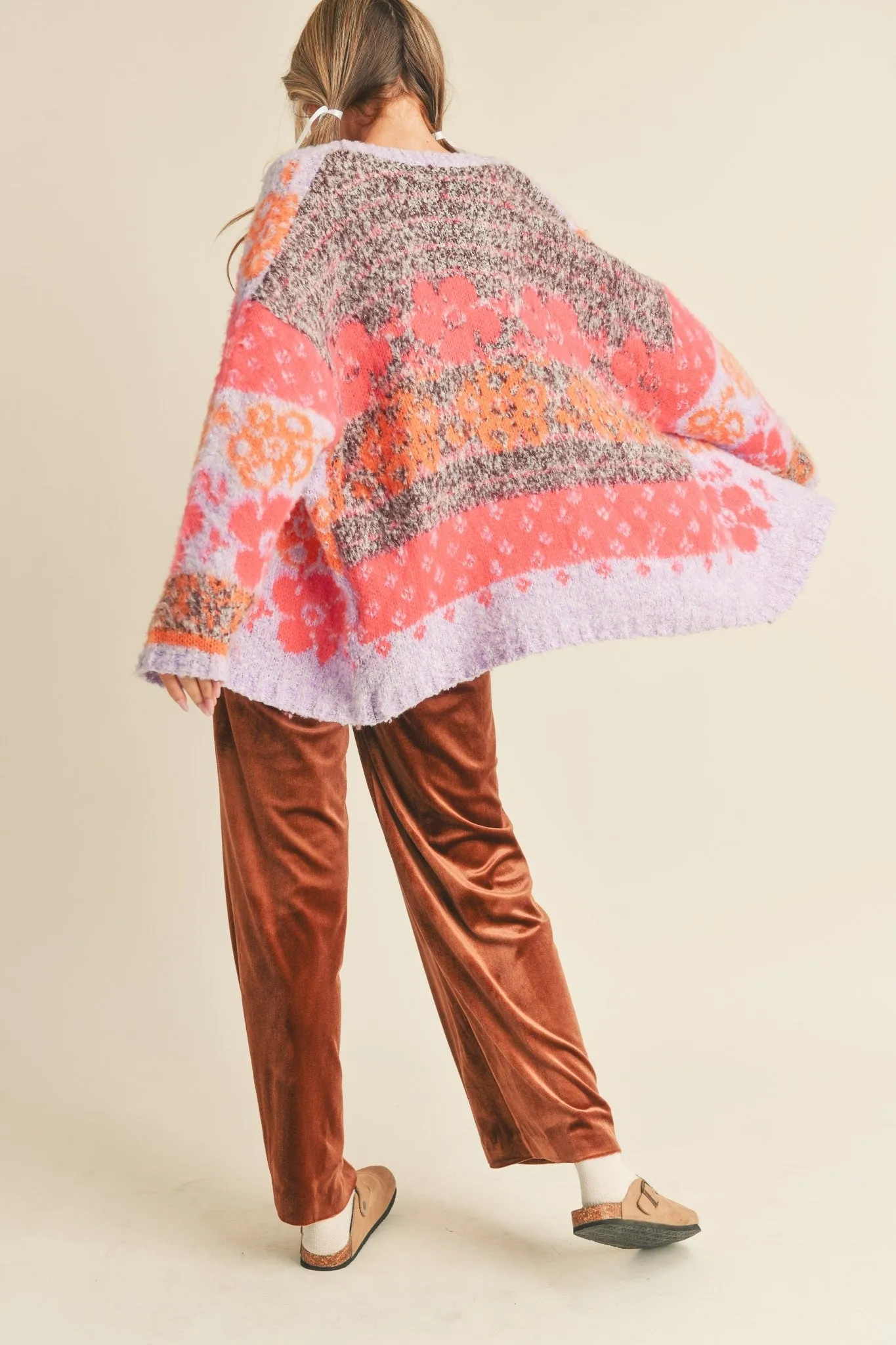Laney Multi Color Brushed Cardigan - Lavender/Pink