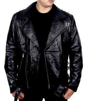 Leather Jackets Hub Men's Ghost Rider Motorcycle Cruise Real Cow Leather Jacket (Black, Double Rider Jacket) - 1501778