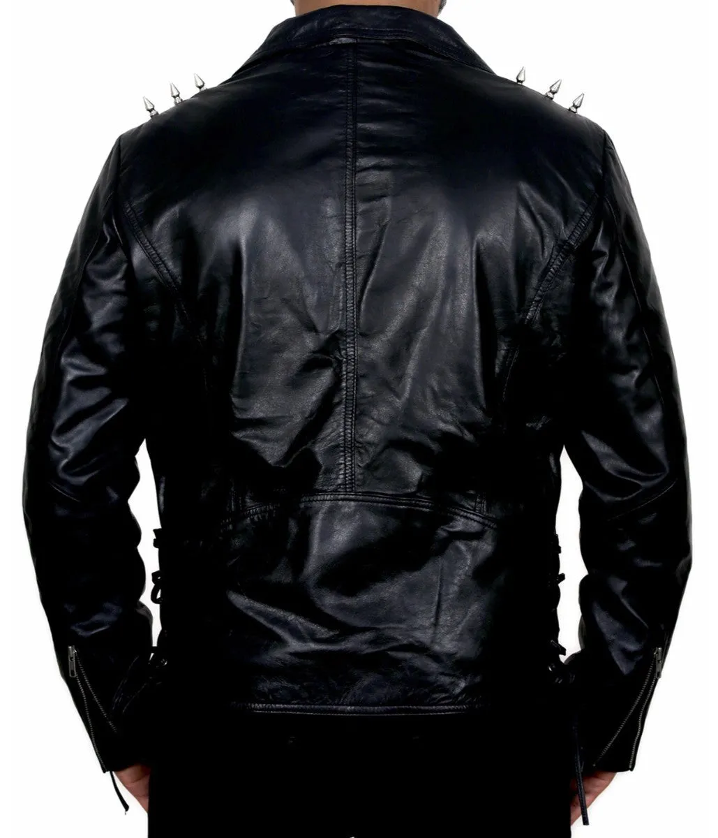 Leather Jackets Hub Men's Ghost Rider Motorcycle Cruise Real Cow Leather Jacket (Black, Double Rider Jacket) - 1501778