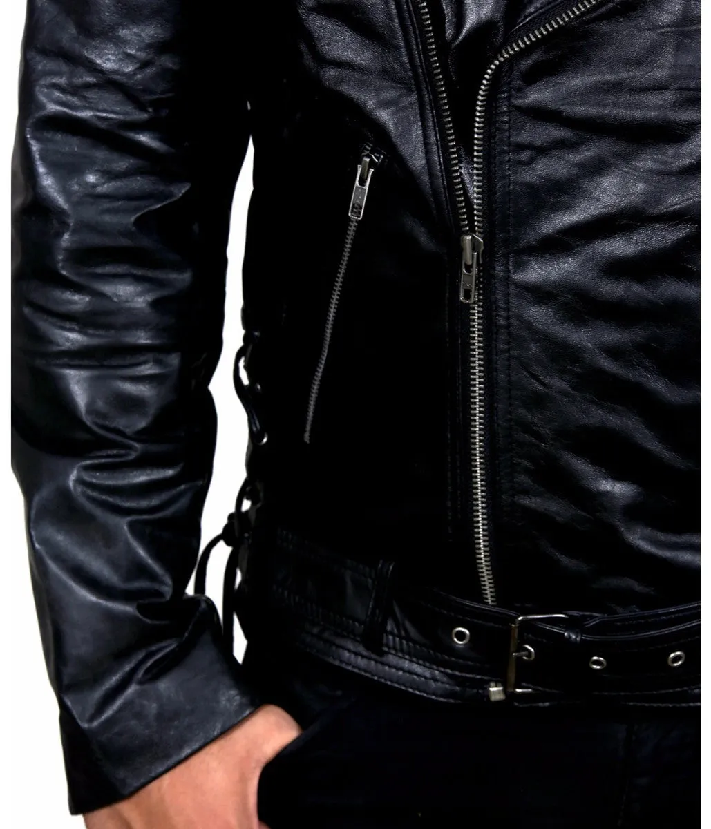 Leather Jackets Hub Men's Ghost Rider Motorcycle Cruise Real Cow Leather Jacket (Black, Double Rider Jacket) - 1501778