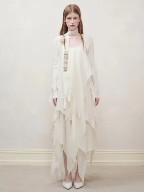 Long Back-Open Asymmetry Fluffily Natural Dress