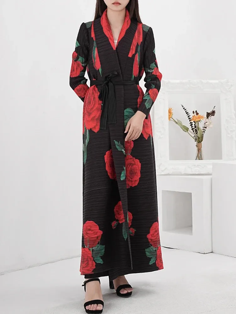 Luxurious Roses Forever Pleated Long Coat