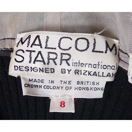 Malcolm Starr Vintage Black & Silver Metallic Organdy COCKTAIL Dress 1970S 34-26-44