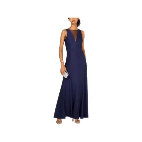 Nightway Womens Navy Metallic Full-Length Evening Dress Petites