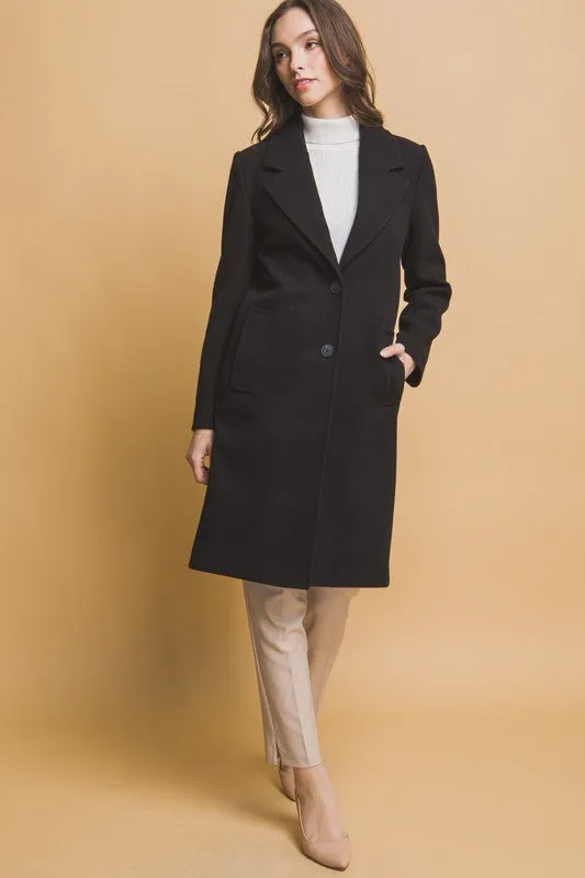 Notched Lapel Buttoned Coat