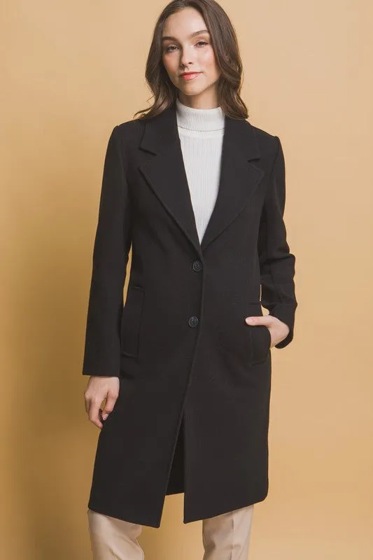 Notched Lapel Buttoned Coat