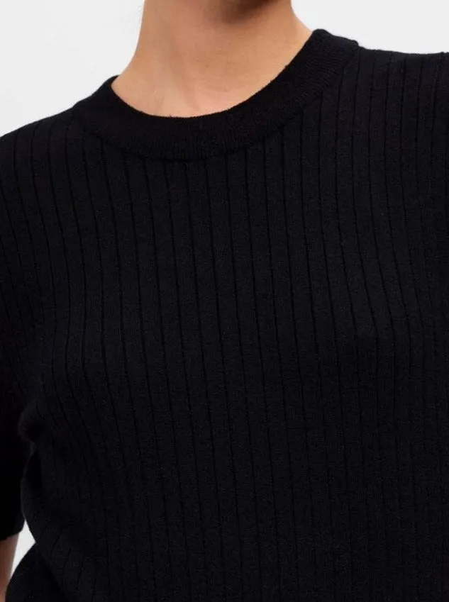 OBJNOELLE S/S KNIT T-SHIRT NOOS | BLACK