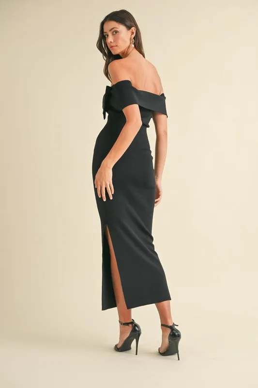 Off Shoulder Knit Bow Dress