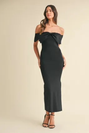 Off Shoulder Knit Bow Dress
