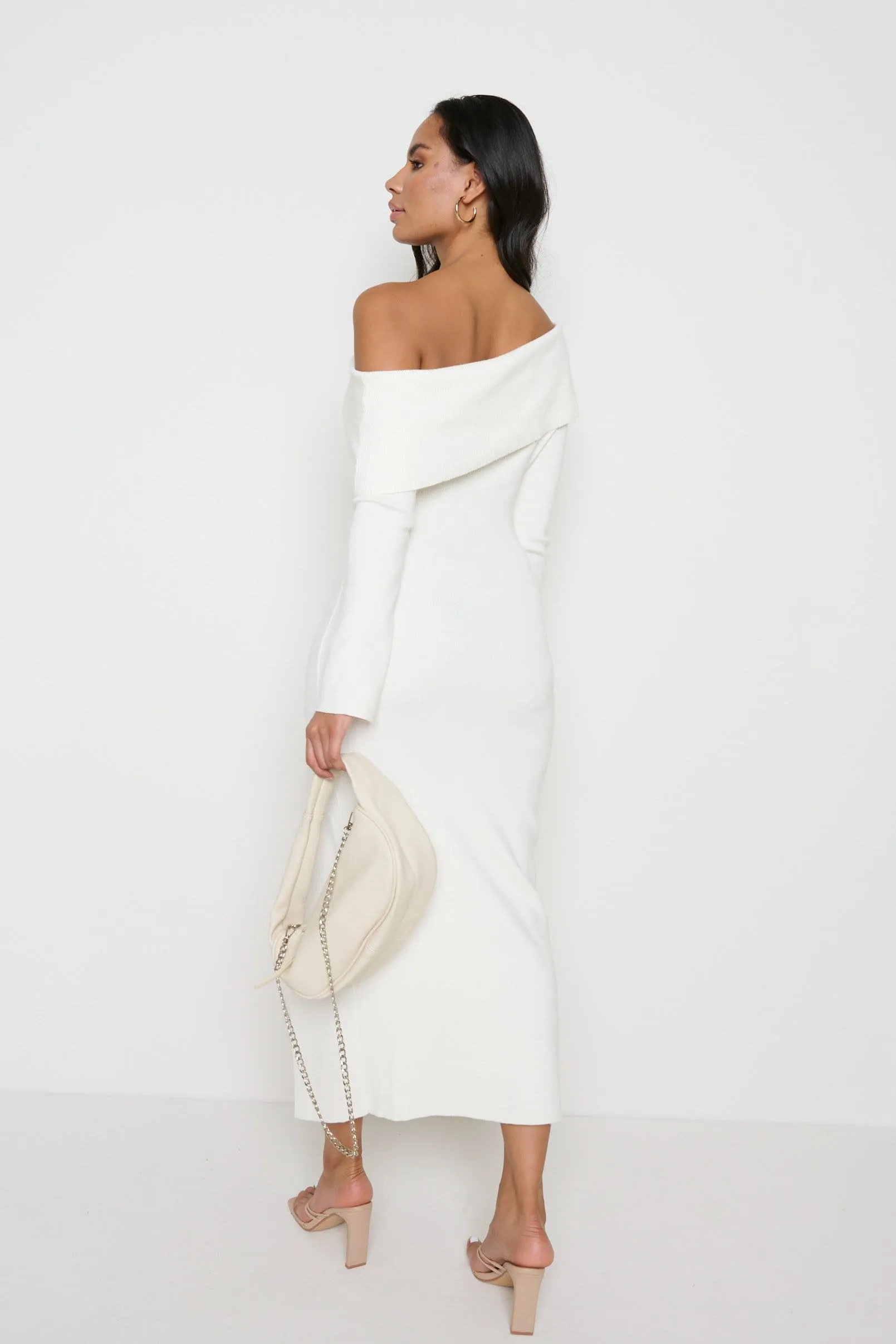 Payton Asymmetric Bardot Knit Dress - Cream