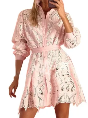 Pink and white lace mini dress