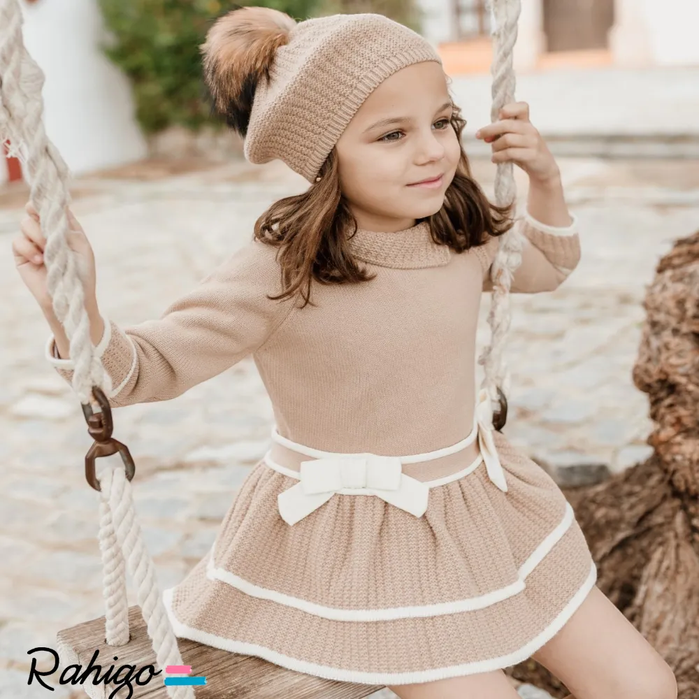 Rahigo Girls Camel & Cream Dropwaist Dress