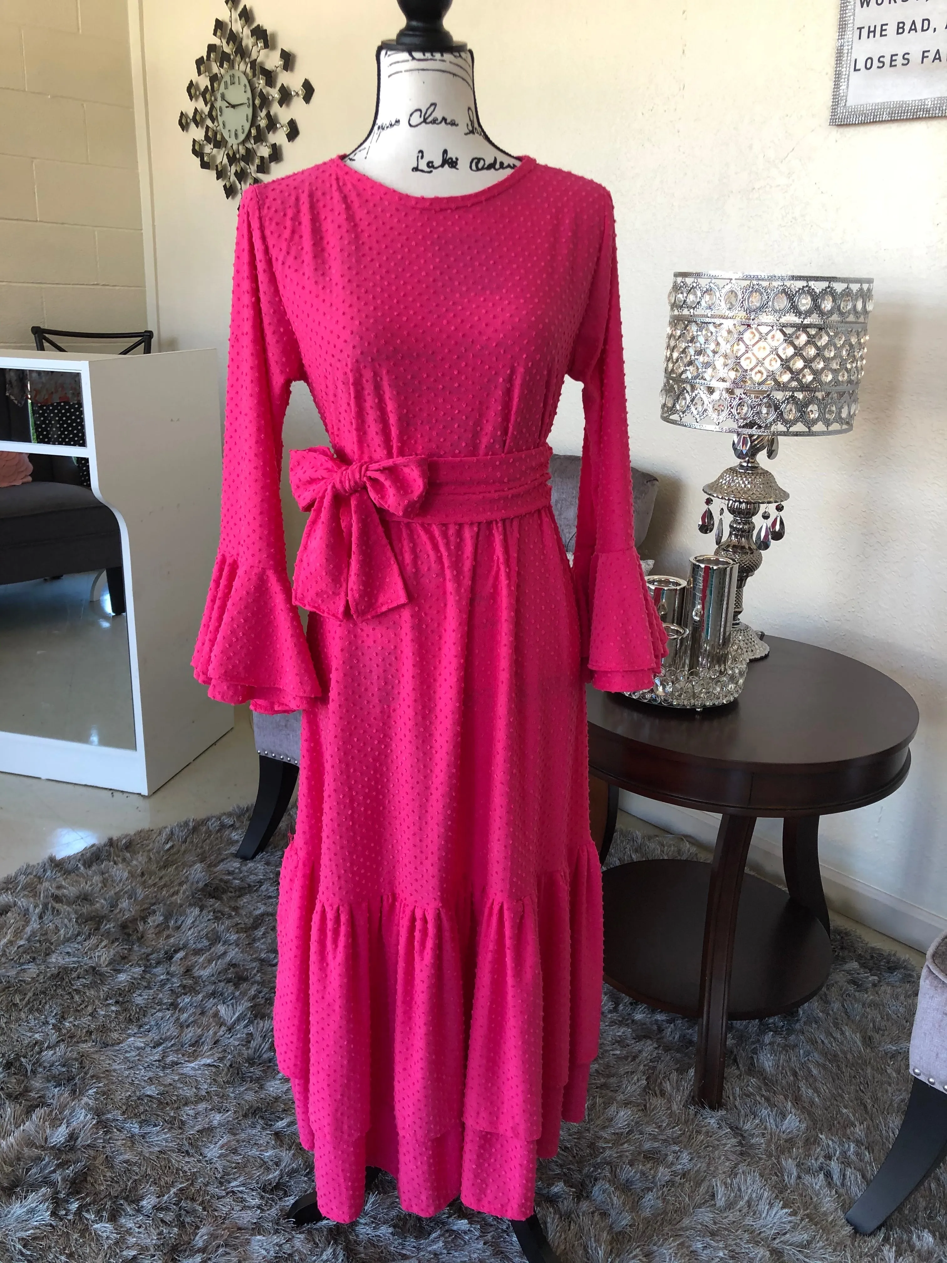 Sadie Bright Pink Dotted Swiss Dress (PL)