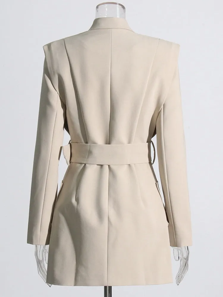 Sashes Solid Dress For Women Notched Collar Long Sleeve Minimalist Single Breasted Mini Dresses Female Clothing