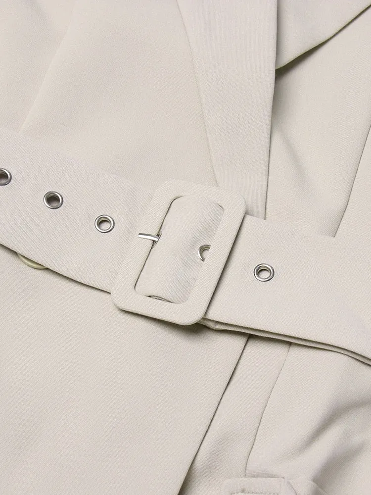 Sashes Solid Dress For Women Notched Collar Long Sleeve Minimalist Single Breasted Mini Dresses Female Clothing