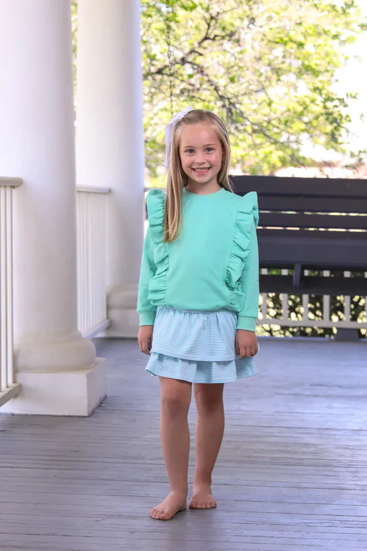 Trotter Street: Laura Ruffle Pullover -  Mint