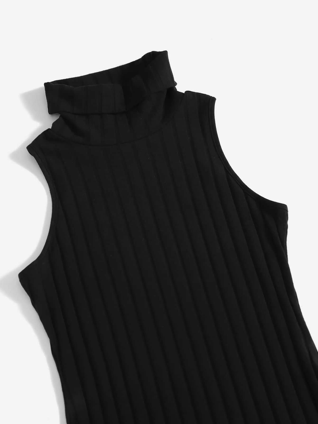 Turtleneck Ribbed Knit Dress