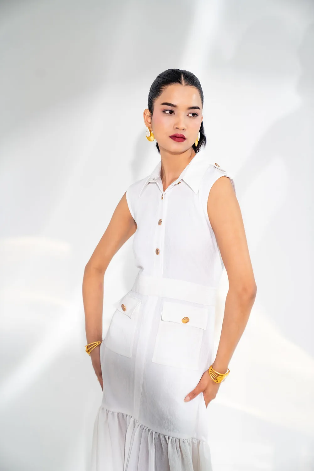 White Button Down A-Line Dress