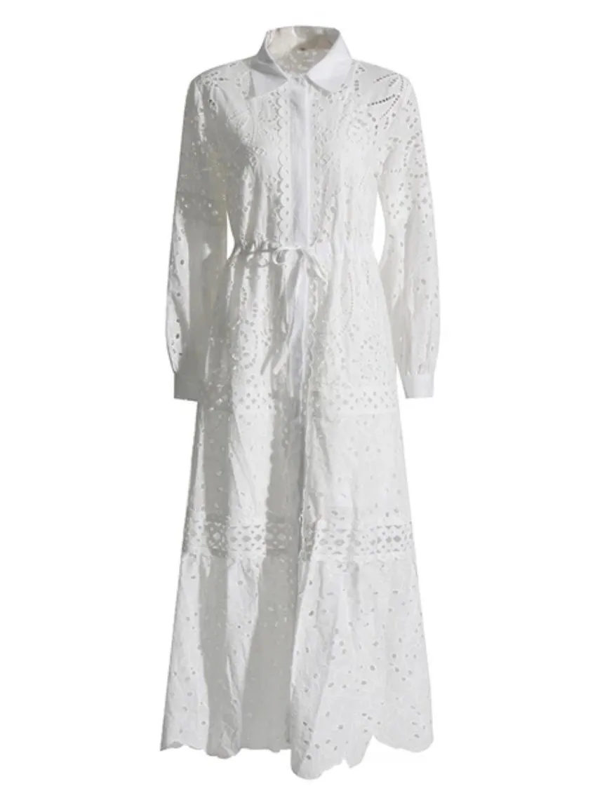 White open front lace maxi dress