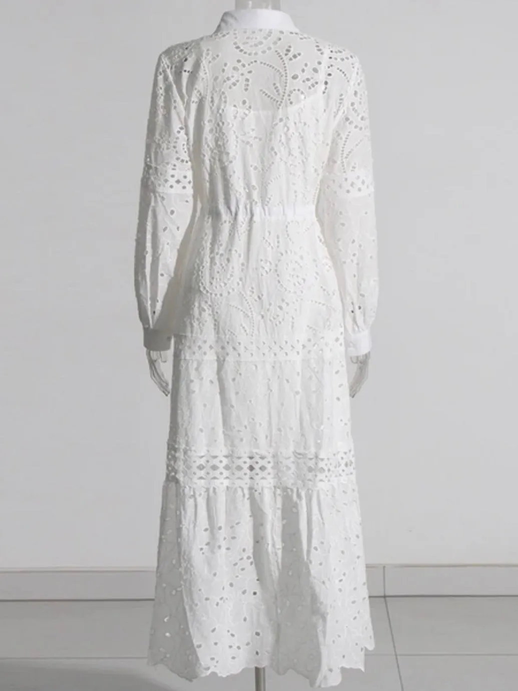 White open front lace maxi dress