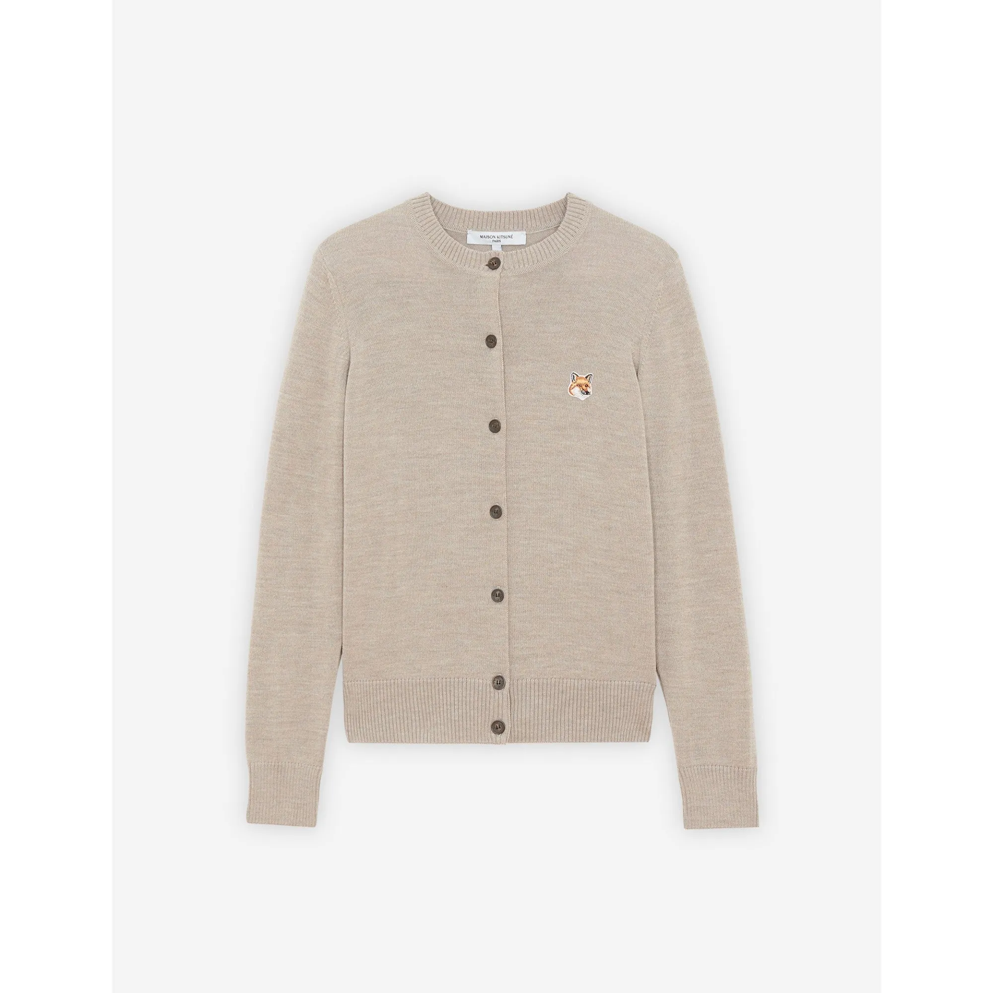 Women Fox Head Patch Adjusted R-Neck Cardigan - Beige Melange