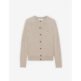 Women Fox Head Patch Adjusted R-Neck Cardigan - Beige Melange