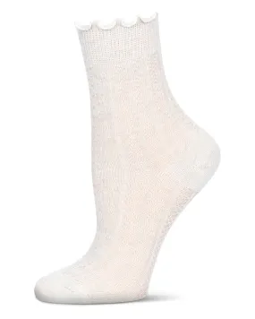 Women's Heart Ruffle Cuff Pointelle Crew Socks