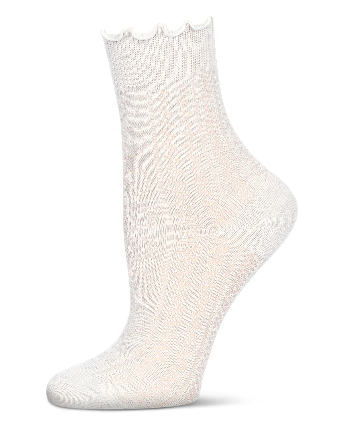 Women's Heart Ruffle Cuff Pointelle Crew Socks